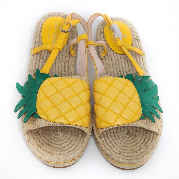KATE SPADE MWOB Tropical Pineapple Flat Espadrille Slingback Sandals Yellow - Picture 3 of 6